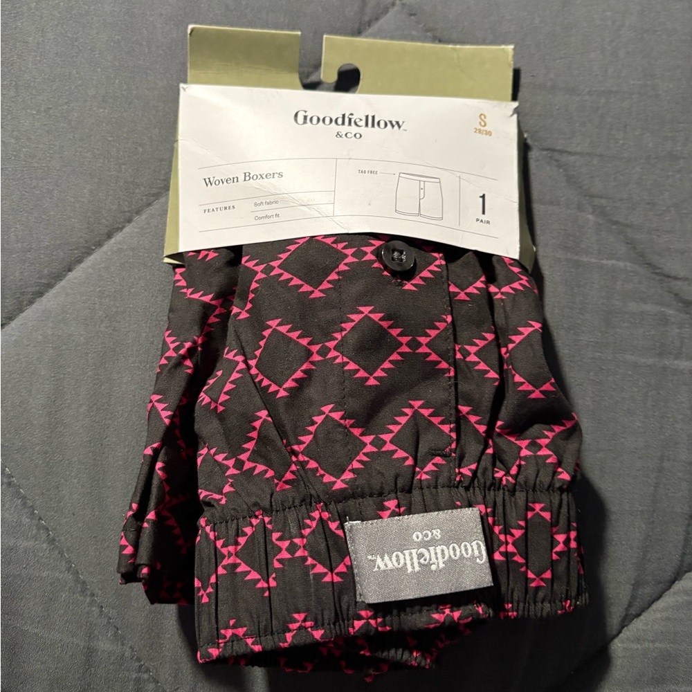 NWT Goodfellow & Co Black Boxers with Pink Pattern